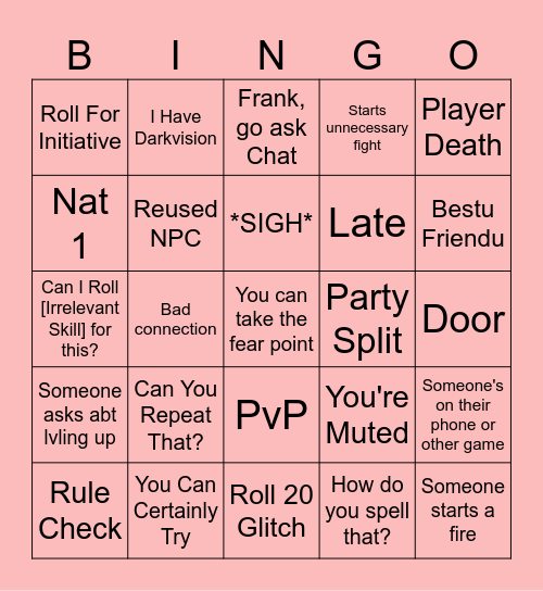 Thursday DnD Bingo Card