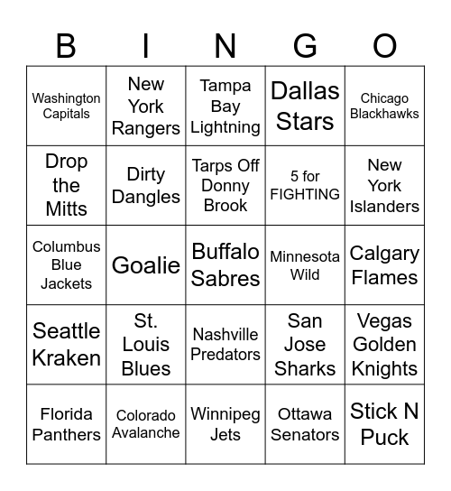 HOCKEY BONGO Bingo Card