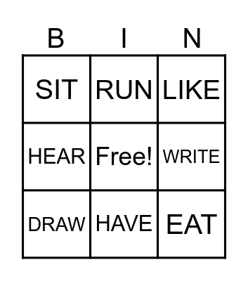 BINGO VERBS! Bingo Card