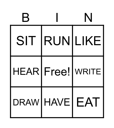 BINGO VERBS! Bingo Card