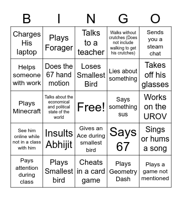 Zachary Bingo Card Bingo Card