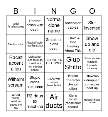 Clone Wars Bingo Card