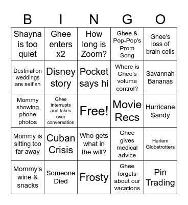 Zoom Night Bingo Card