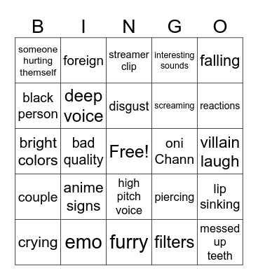 cringe Bingo Card