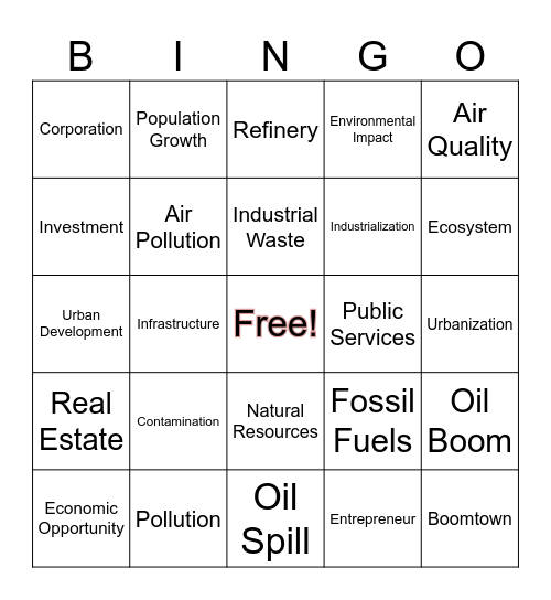 The Texas Oil Boom-(listen for definition) Bingo Card