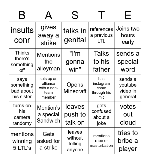 John's Special Bingo Card