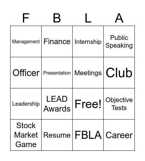 FBLA Bingo Card
