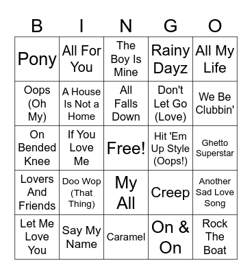 Millenial Mixtape: R&B Edition Bingo Card