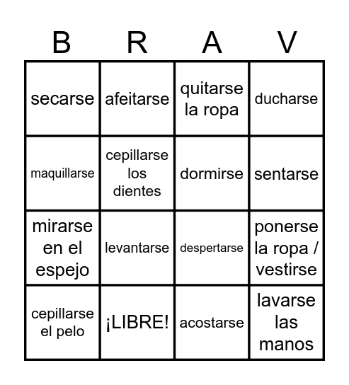 BRAVO DE LA RUTINA DIARIA Bingo Card