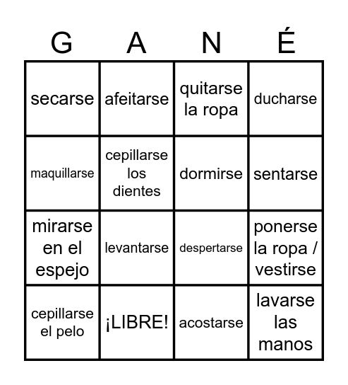 BRAVO DE LA RUTINA DIARIA Bingo Card