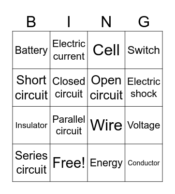 ELECTRICITY Bingo Card