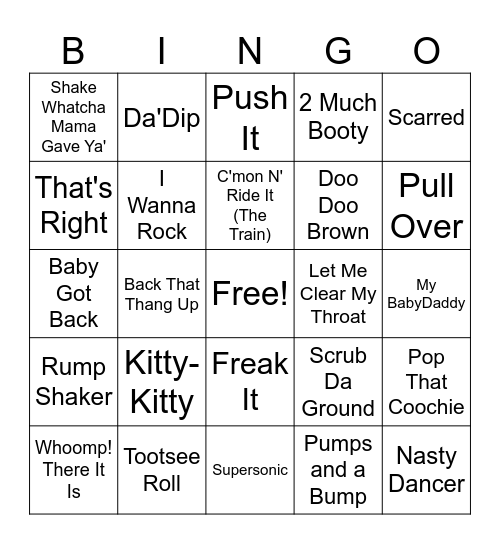 Dirty South Dancefloor Bingo Card