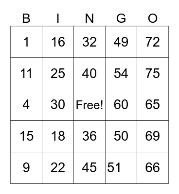 Untitled Bingo Card