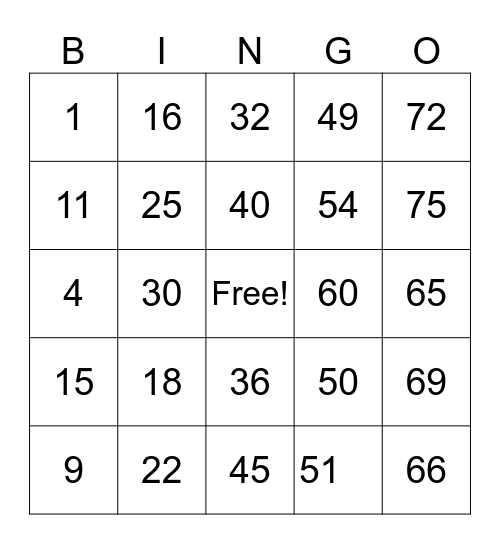 Untitled Bingo Card