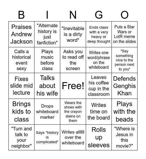Zimmerman Bingo Card