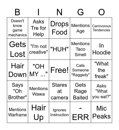 Tiffy Bingo Card