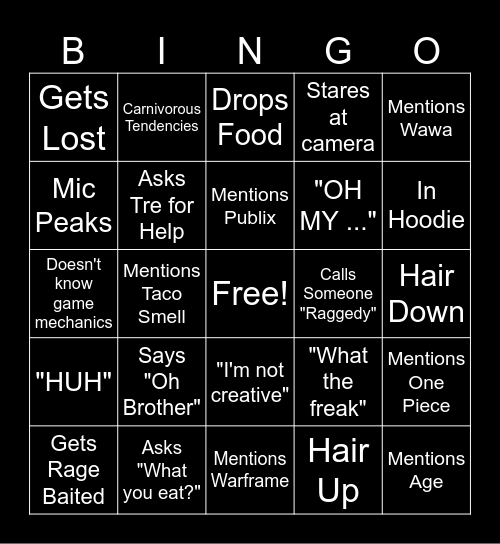 Tiffy Bingo Card