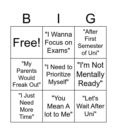 S.S.S (Situation Ship of Shawn) Bingo Card