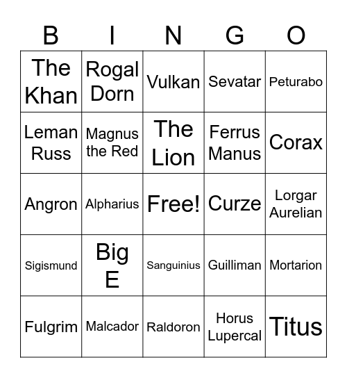 40k Characters in Asher's campaign Bingo Card