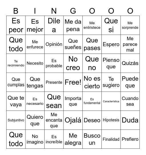 Subjuntivo Bingo Card