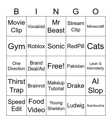 YouTube Shorts Bingo Card