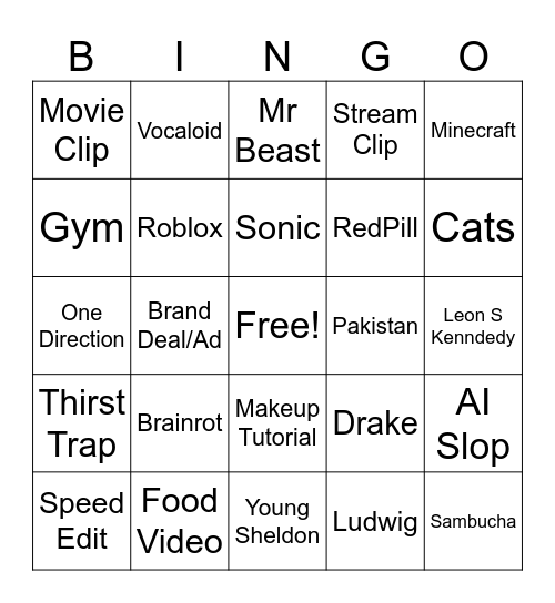 YouTube Shorts Bingo Card