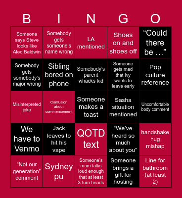 Family’s Family Get Together Bingo Card