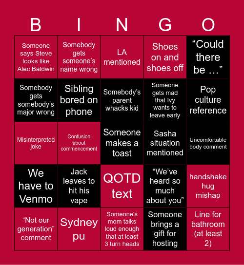 Family’s Family Bagel Bingo Card