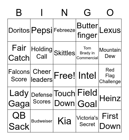 Super Bowl 2017 Bingo Card