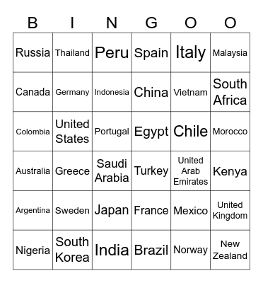 Travel Bingo Card