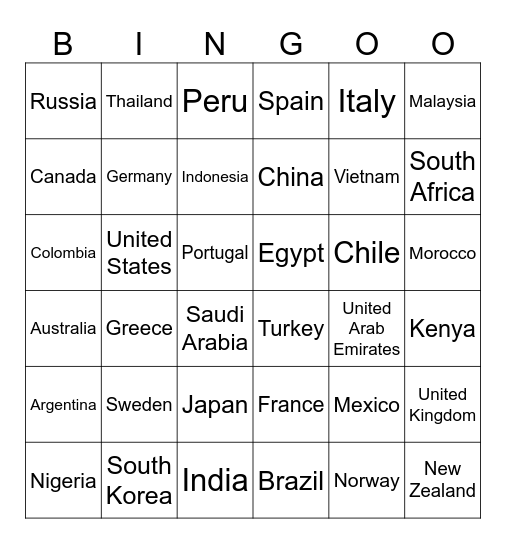 Travel Bingo Card