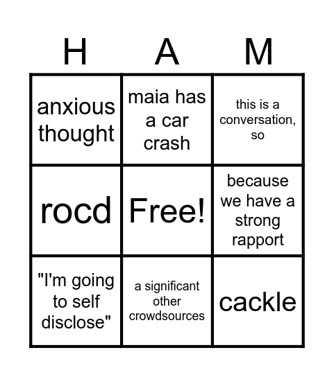 hannah and maia conversations Bingo Card