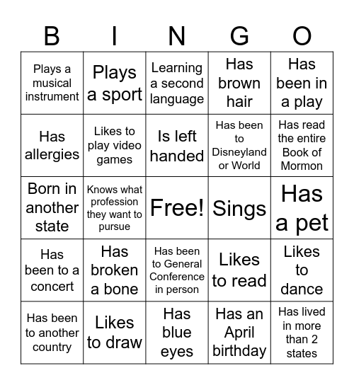 Mingle Bingo Card