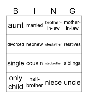 Family Bingo Card