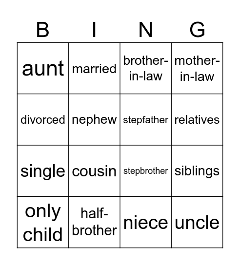Family Bingo Card
