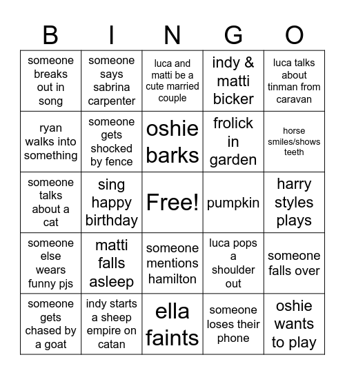 hehehee Bingo Card