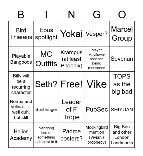 S3 Teaser Predictions Bingo Card