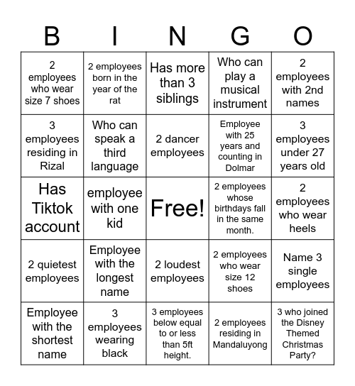 Human Bingo Card