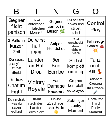 Fortnite Bingo Card