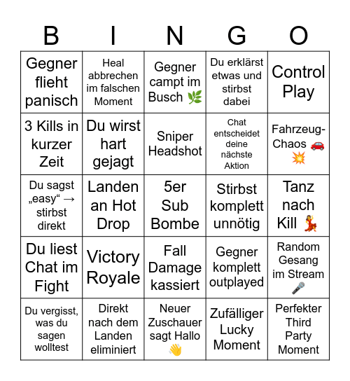 Fortnite Bingo Card