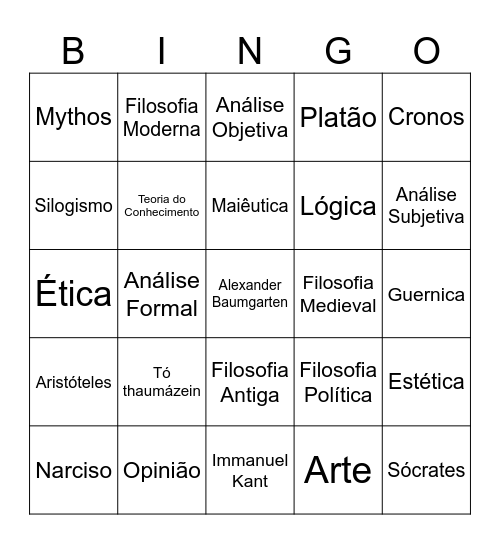 Bingo de FILOSOFIA Prof, Daniele Bingo Card