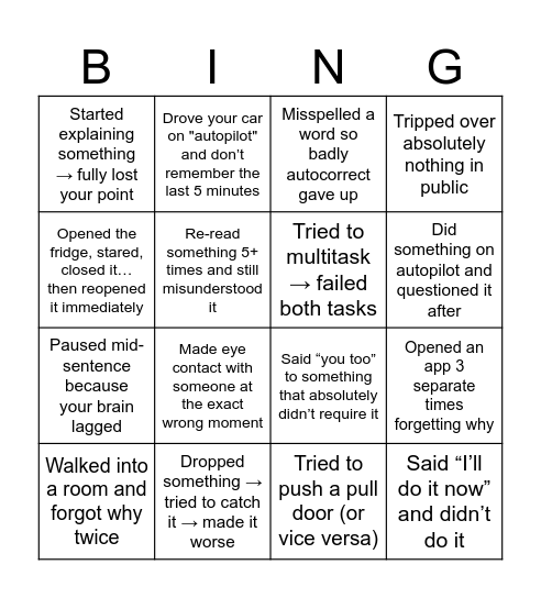 Chaos bingo Card