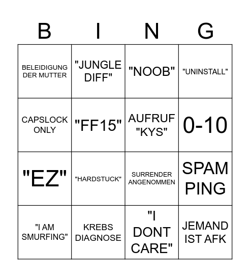 LOL BELEIDIGUNGSBINGO Card