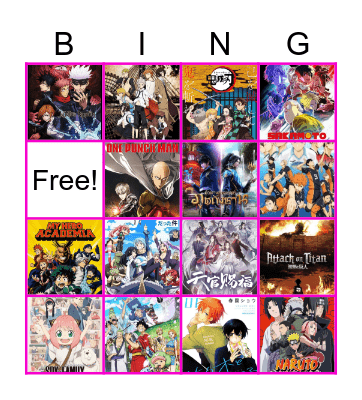Anime Bingo 🎀 Bingo Card