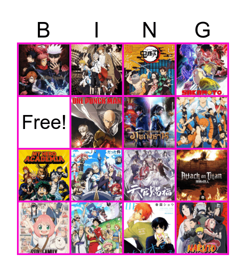 Anime Bingo 🎀 Bingo Card