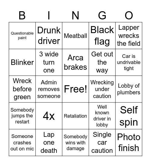iRacing Bingo Card