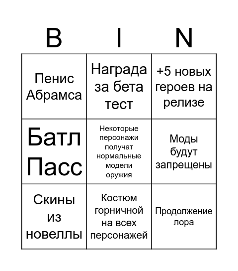 Deadlock Release Bingo Card