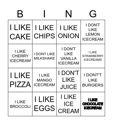 I LIKE / I DON'T LIKE Bingo Card
