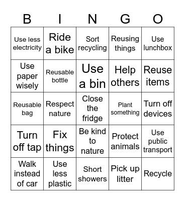 Sustainability Bingo Card