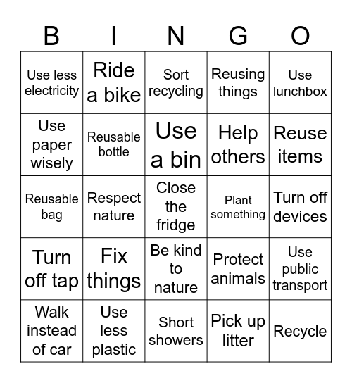 Sustainability Bingo Card
